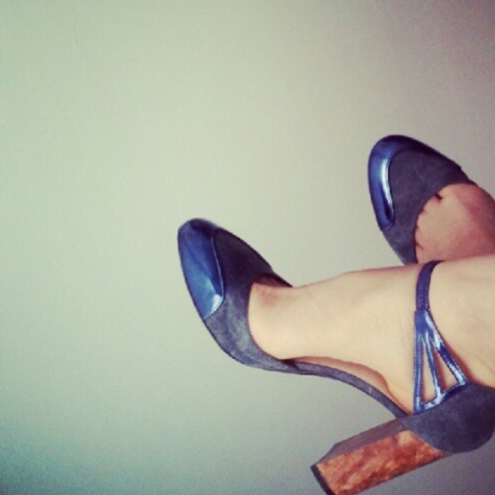 Blue Fabric/Leather Marbled Resin Heel
